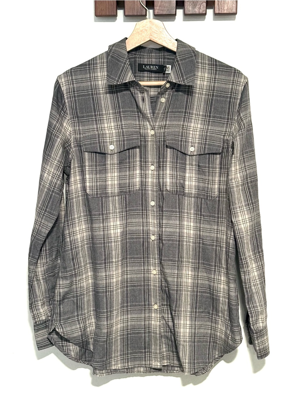 Lauren Ralph Lauren Gray Plaid Button Down Shirt Size M